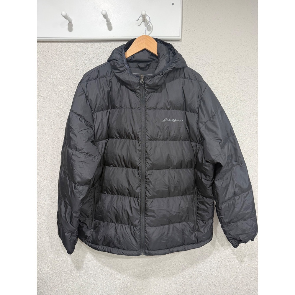 Eddie Bauer EB650 Wide Channel Down Puffer Jacket Mens XXL Black Hooded Gorpcore